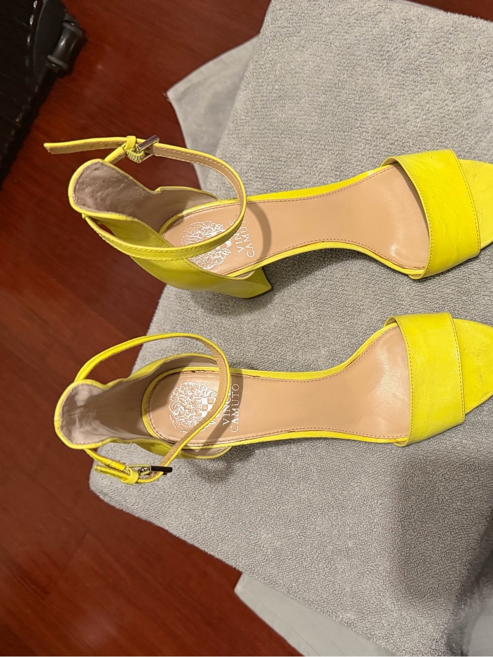 Vince Camuto Bright Yellow leather Ankle-Strap Block Heels